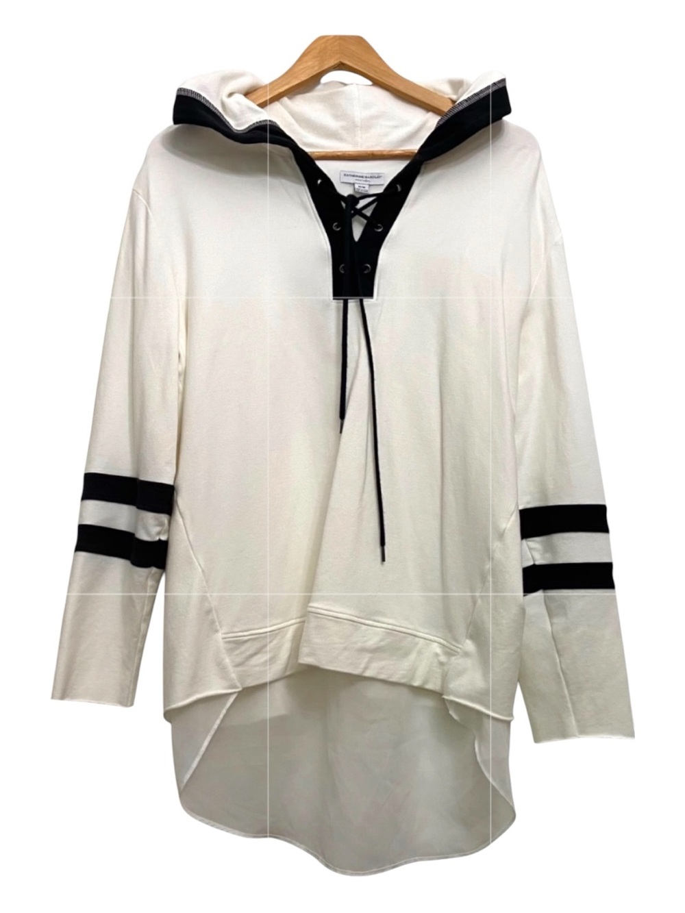 Katherine Barclay Montreal Lace-Up Hi-Low Hoodie Sheer Back White Black Size Med